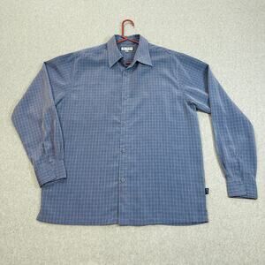 Iz It U Shirt Men Sz M Blue Button Up Plaid Collared Long Sleeves Casual Dadcore